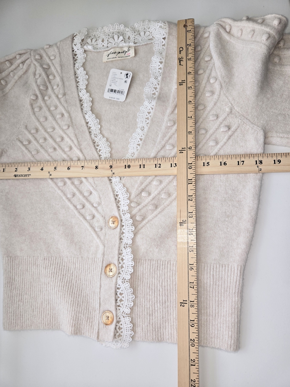 NWT Free People Almond Milk Lace SoftSpun Long Sleeve Knit Crop Cardigan - M - Picture 6 of 12